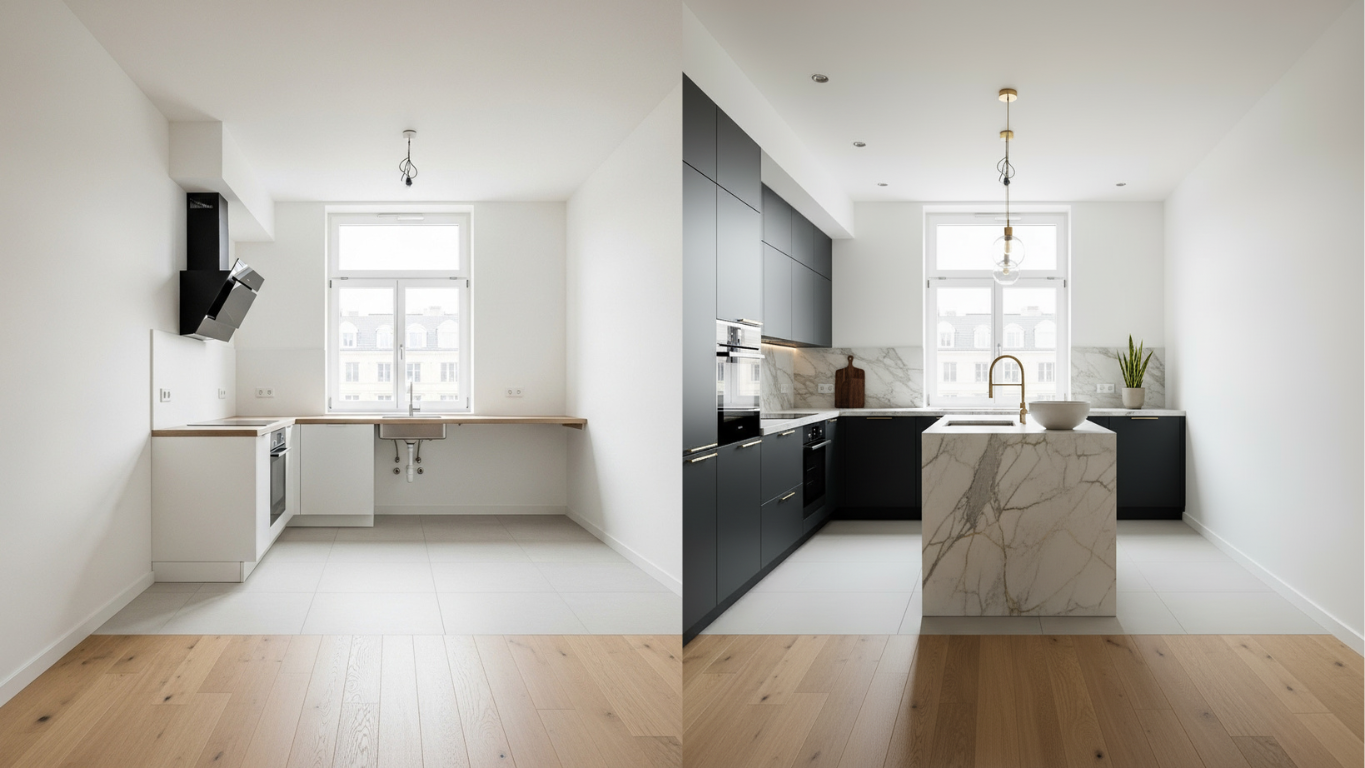 Projet immobilier : virtual staging cuisine luxe